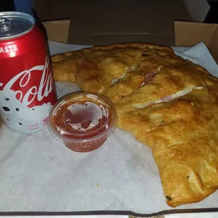 Ham/Cheese Calzone w/ soda; Lunch special!