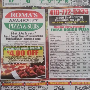 Coupons, Specials, Menu