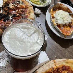Lasagna, Tortellini, pizza and beer