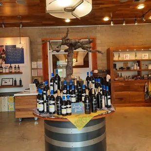 a display of wine bottles