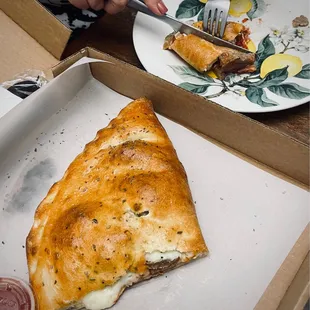 Meatball Stromboli cut in a half-ish...! Good marinara :)