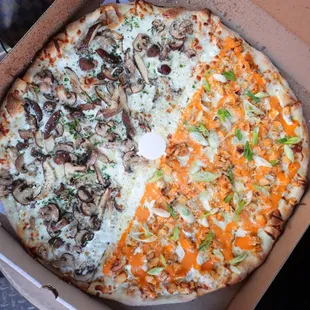 Half black mushroom truffle and half Buffalo chicken