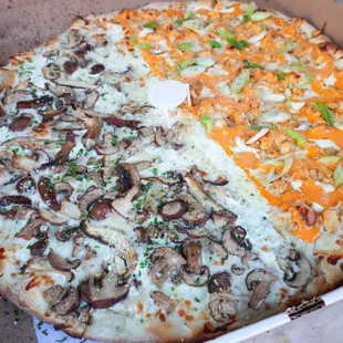 Half black mushroom truffle and half Buffalo chicken