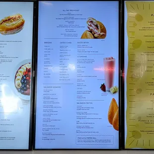 This is the digital display menu on the wall, text is very small