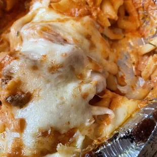 Baked Ziti with Meat Sauce(beef only No Pork) very good. Disappointed it didn't come with a piece of bread though or garlic knot.