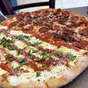 Half Margherita Pizza and meat lovers