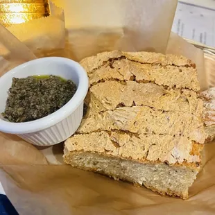 Complimentary fresh baked bread &amp; olive tapenade