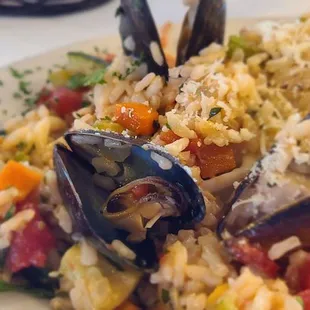 Risotto Mare (one half already consumed)  Mussels, fish, calamari, scallops