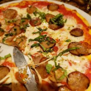Pizza w/ sausage, basil and oregano