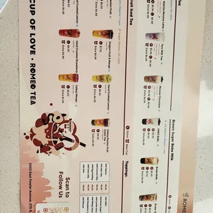 the menu for the cafe