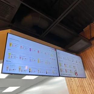 menus on a large screen in a restaurant