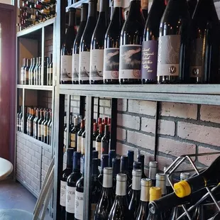 a wall of wine bottles