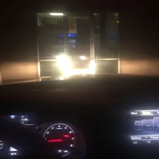 the interior of a car at night