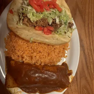 Pork enchilada, and pork taco