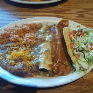 #1 with green chili covered burrito, enchilada, and taco