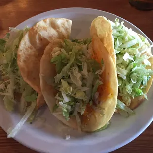 3 soft shell chicken tacos - no tomatoes!