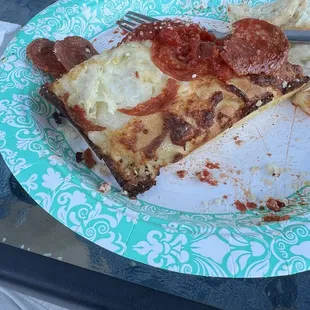 From the pepperoni over to the left is zero sauce and WE ORDERED EXTRA SAUCE!!!