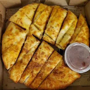 a sliced pizza in a box