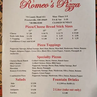 Menu side 1