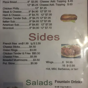 a menu for hot subs