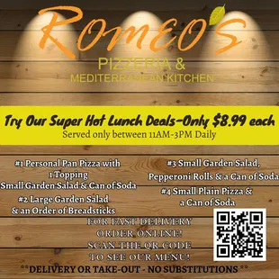 Romeo&apos;s lunch specials, four to choose from and they&apos;re all amazing!
