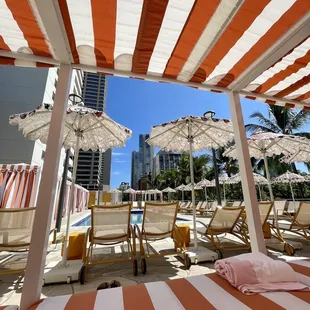 Cabanas are on a first come, first served basis. Pool area is BYOB (no glass)