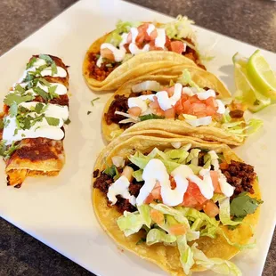 Chicken Enchilada and three tacos