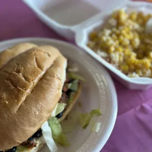 Torta Steak and Mexican Corn