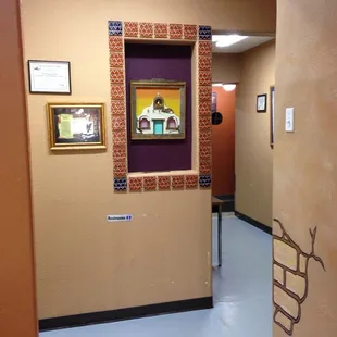 a hallway in a restaurant