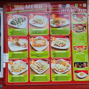 a menu on a wall