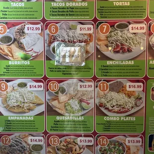 a menu of mexican food