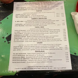 Menu during the limited opening.