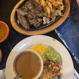 Chicken and Steak Fajitas for two (2) with charro beans and corn tortillas