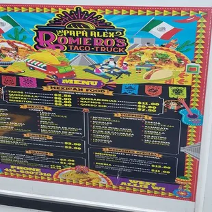 a menu on the back of the truck