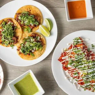 a variety of taco dishes