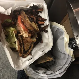 a sandwich and fries