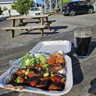 BBQ ribs, sausage, yams