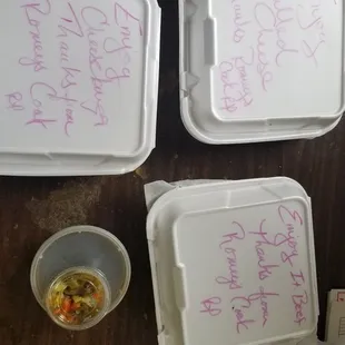 We got a note from the cook on our to go order.. Nice touch!