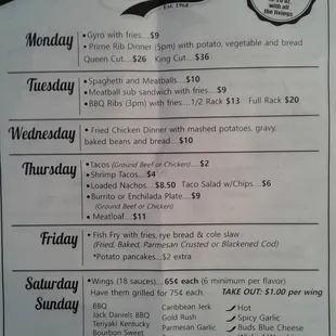 Daily specials (Created 10/1/2020)