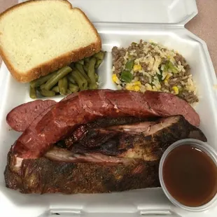 2 Meat Plate with Pork Ribs, and Beef Sausage