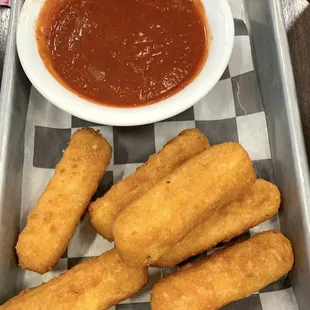 Fried mozzarella sticks appetizer