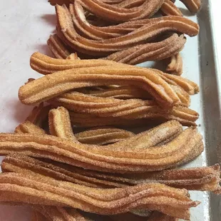 a tray of churros