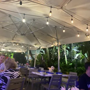 a group of people sitting under a canopy