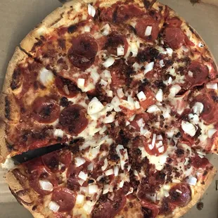 Large; bacon, pepperoni &amp; onion.