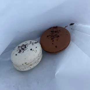 Cookies and cream macaron. Java chip macaron.