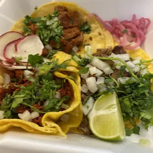 Chorizo, Asada, Al Pastor Tacos