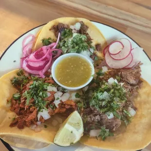 Al pastor, asada, carnitas tacos