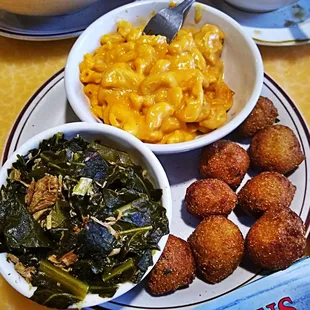 Collar Greens, Hush Puppies and Mac Yummy