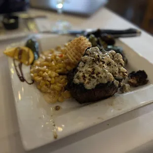 Bone in filet with corn and sprouts