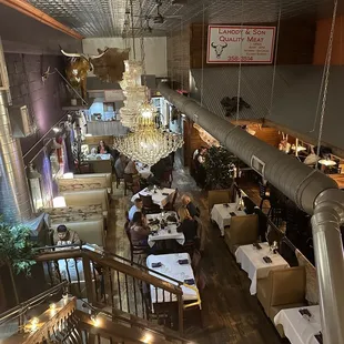 View from upper level of dining room and bar